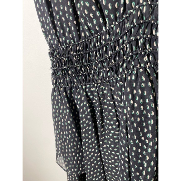 Halston Heritage Black Green Patterned V-Neck Flutter Sleeve Dress Sz M - Picture 3 of 4